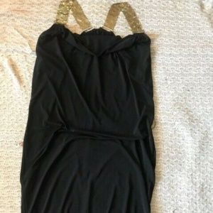 MK Gold Metal Halter Jersey Black Dress
